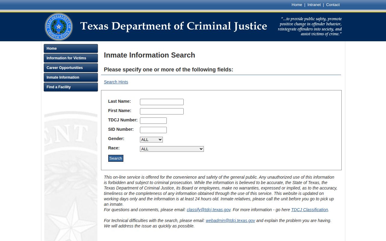 Texas Department of Criminal Justice offender search for Fisher County custody research